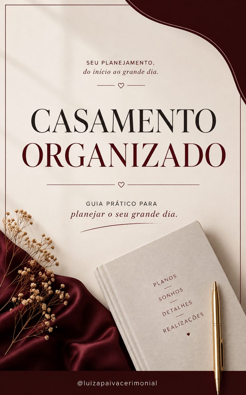 Capa do guia Casamento Organizado, guia prático para planejar o seu grande dia